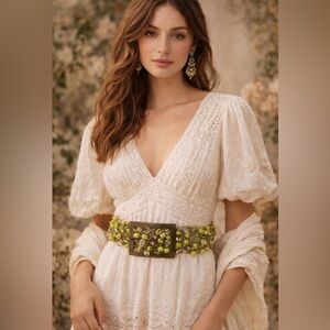 Gold Green Colored Beaded Metal Holiday Christmas Holiday Artsy Belt